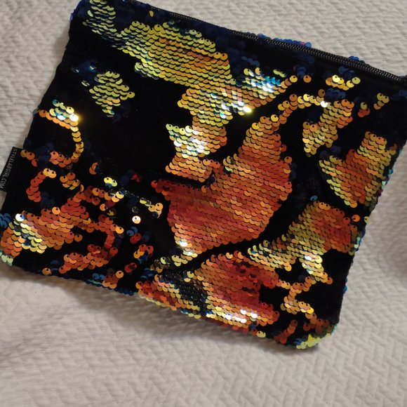 Style lab iridescent sparkling sequins makeup organizing travel zipper bag - Picture 1 of 8